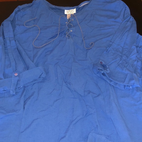 Blue Lace Up 3/4 Rolled Sleeve Top - Picture 1 of 13